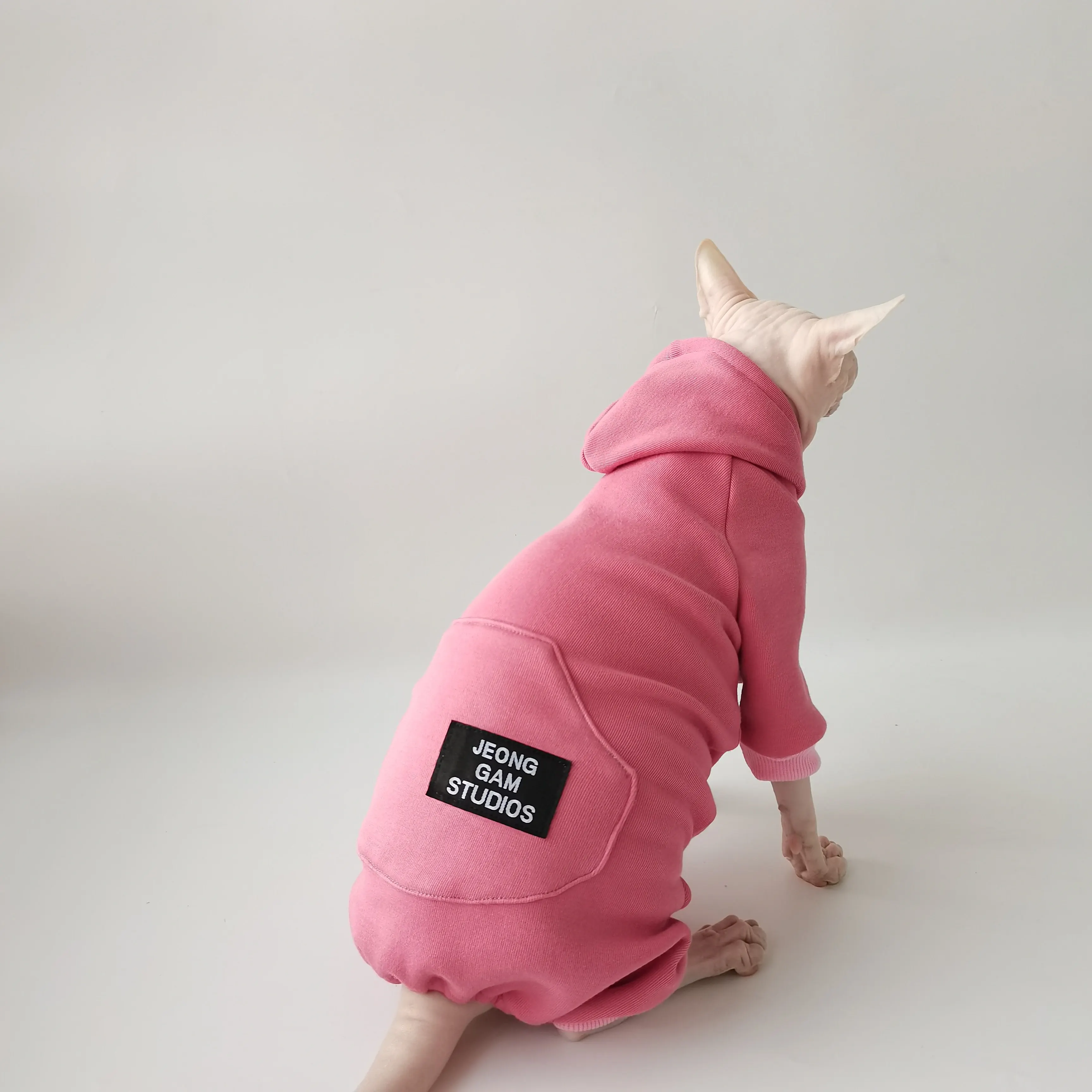 Abrigo gatos Sphynx Devon Rex forro polar capucha – Otoño invierno - imagen 4