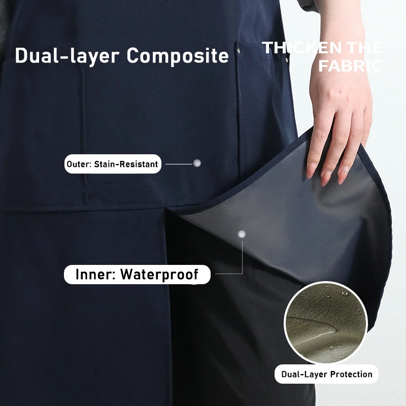 Delantal de camarero impermeable con bolsillos para cocina, Catering, cafetería, ropa de trabajo antisuciedad con abertura frontal para hombres y mujeres para salón - imagen 4