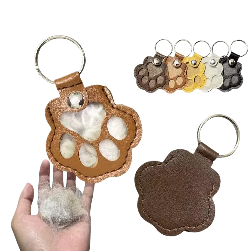 Llavero de cuero para almacenamiento de pelo de mascotas, llavero con dije de pata de perro, accesorio portátil de colección de piel para amantes de las mascotas, llavero de viaje para coche - imagen 3