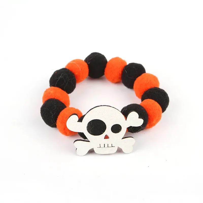 Collar para mascotas de Halloween, divertido collar con bola de pelo de cuerda elástica con decoración de calabaza, Collar ajustable adecuado para perros y gatos - imagen 5