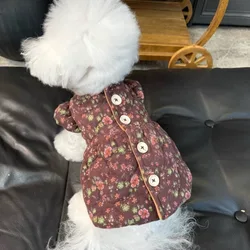 Vestido floral algodón invierno para gatos y perros pequeños
