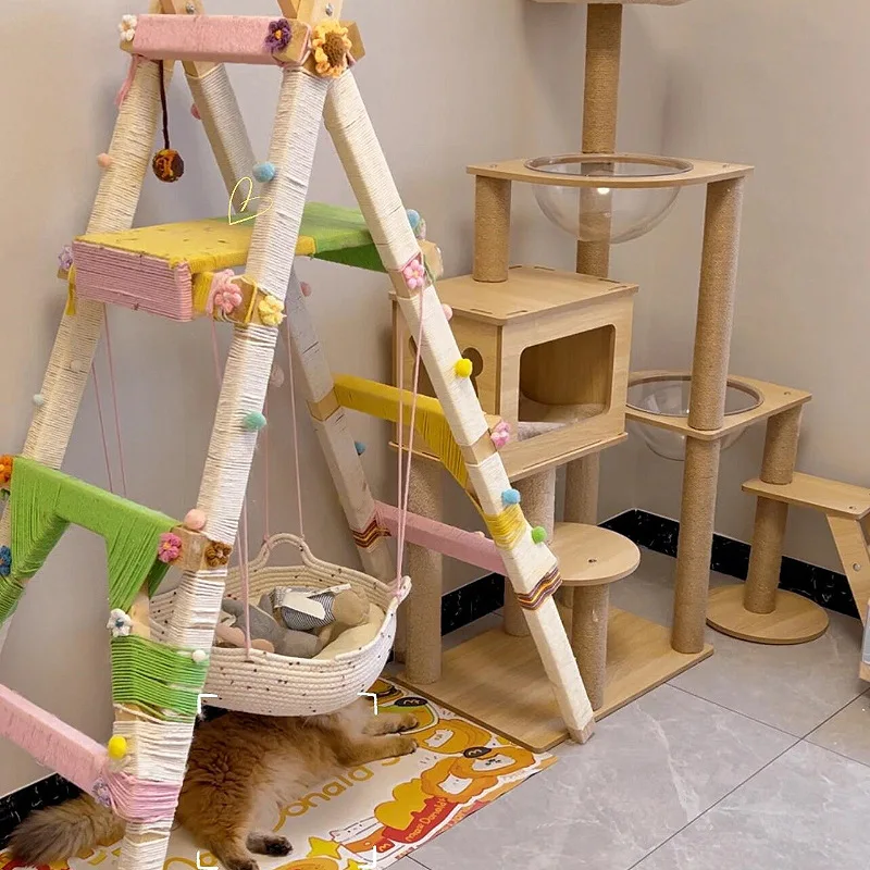 Escalera de escalada para gatos Diy, tablero para rascar gatos, hilo colorido casero, nido para gatos, Material decorativo, accesorios, productos de juguetes para mascotas - imagen 3