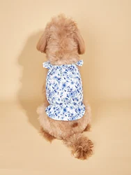 Vestido azul y blanco con estampado de princesa para perros pequeños
