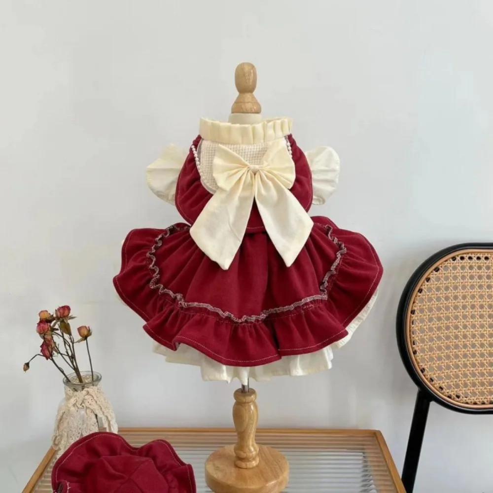 Vestido de Navidad para mascotas, vestido de princesa con lazo, abrigo de encaje para mascotas, oso de peluche, vestidos para perros Yorkshire para perros pequeños, ropa para cachorros - imagen 4