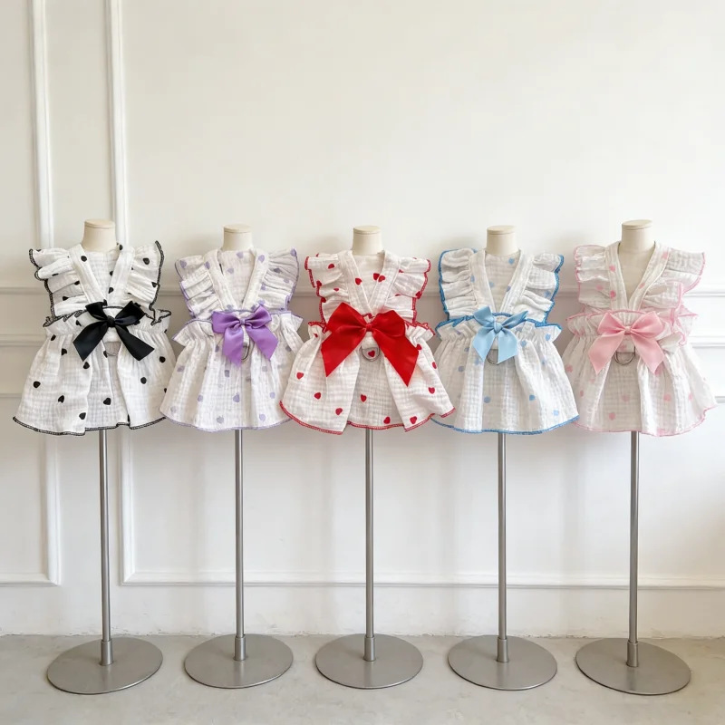 Vestido lazo primavera para perro y gato – Estampado corazones - imagen 5