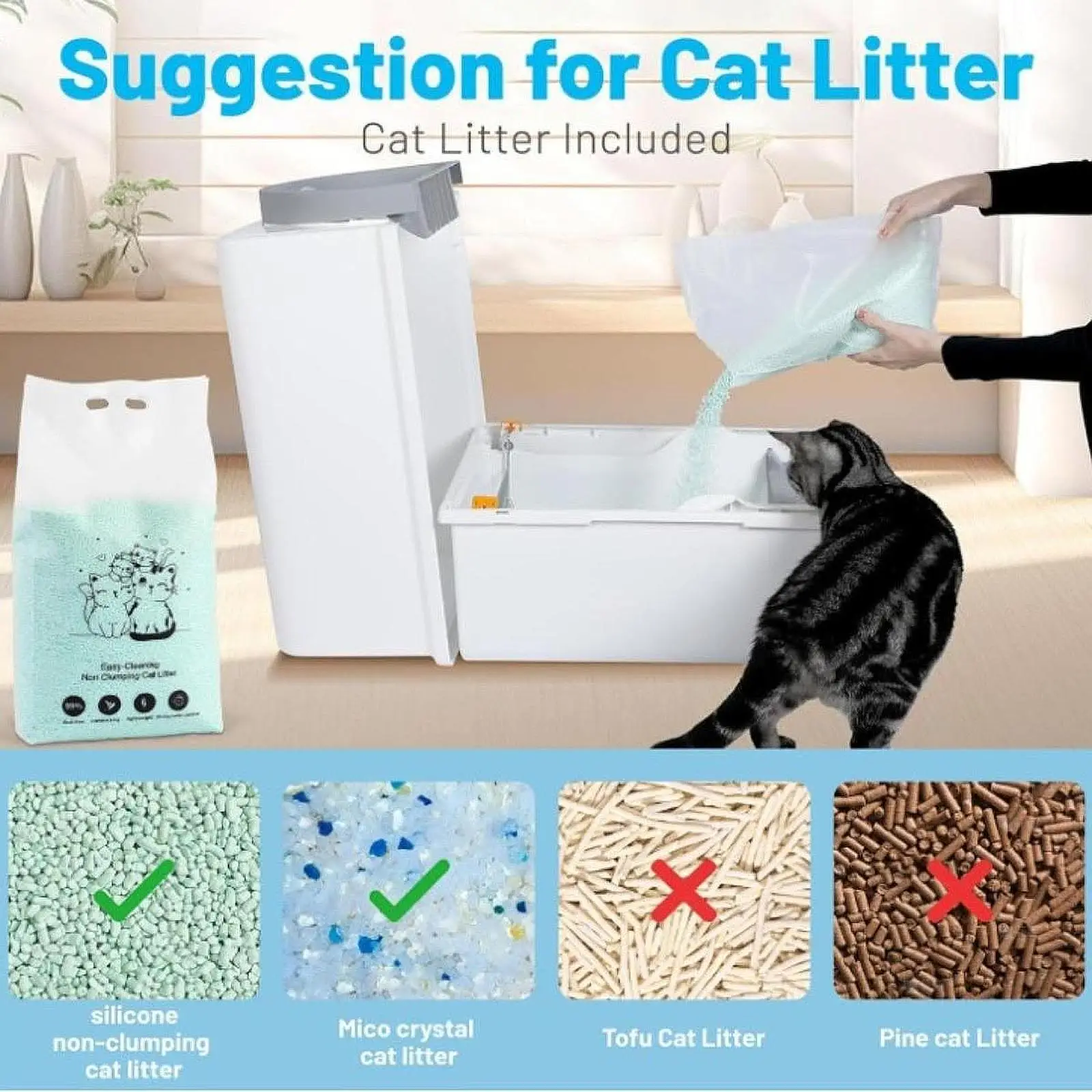Self Cleaning Cat Litter Box Kitty Litter Box Covered Litter Tray for Multiple Cats for Pets