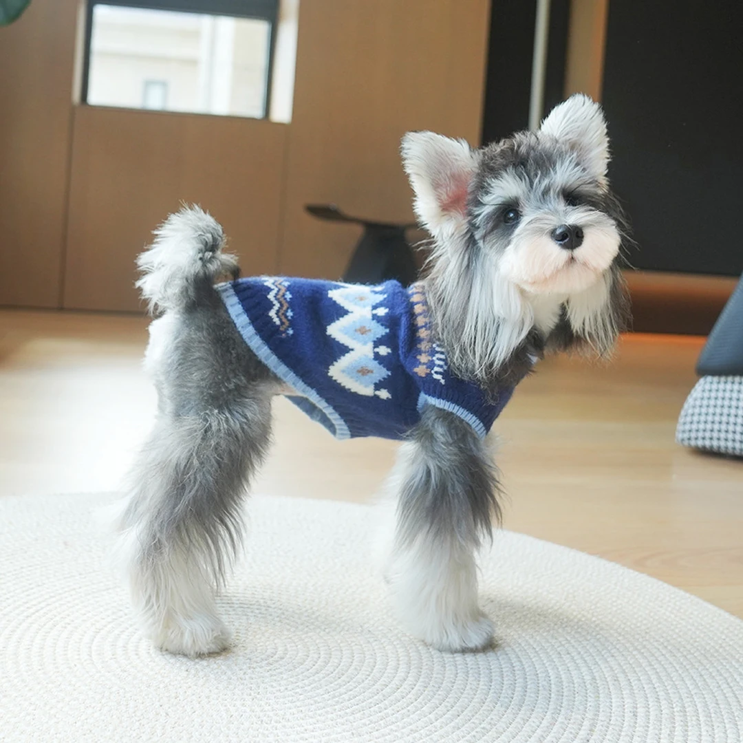 Suéteres para perros pequeños Otoño Invierno patrón geométrico tejido cálido suéter para cachorros chaqueta suave y Flexible para mascotas para Chihuahua - imagen 5
