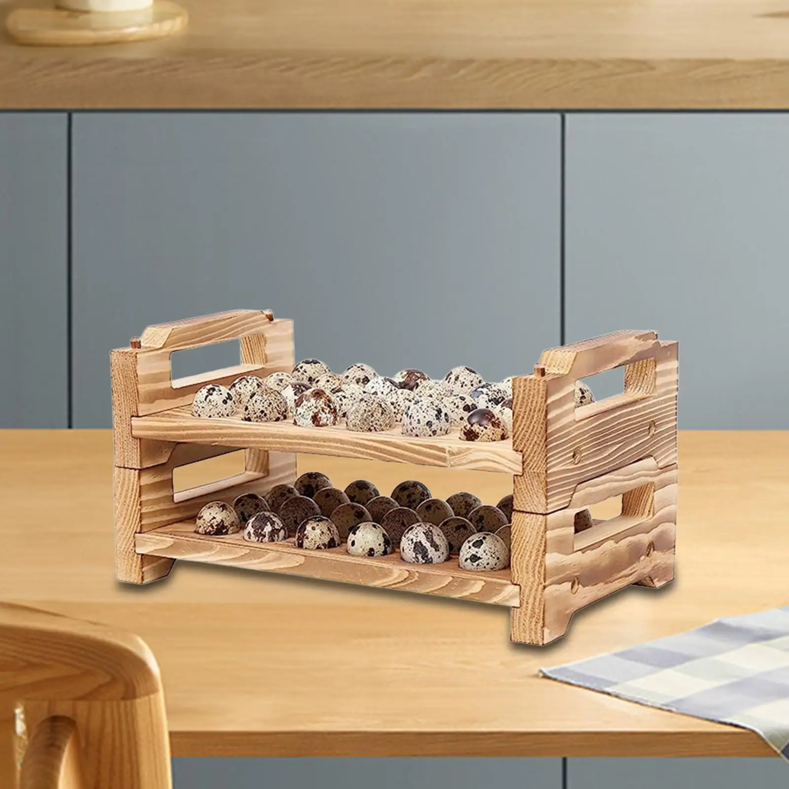 Bandeja de almacenamiento de huevos de madera, organizador de almacenamiento portátil con 24 ranuras, clasificador de huevos de codorniz para restaurante, despensa para el hogar, refrigerador, 2 uds. - imagen 4