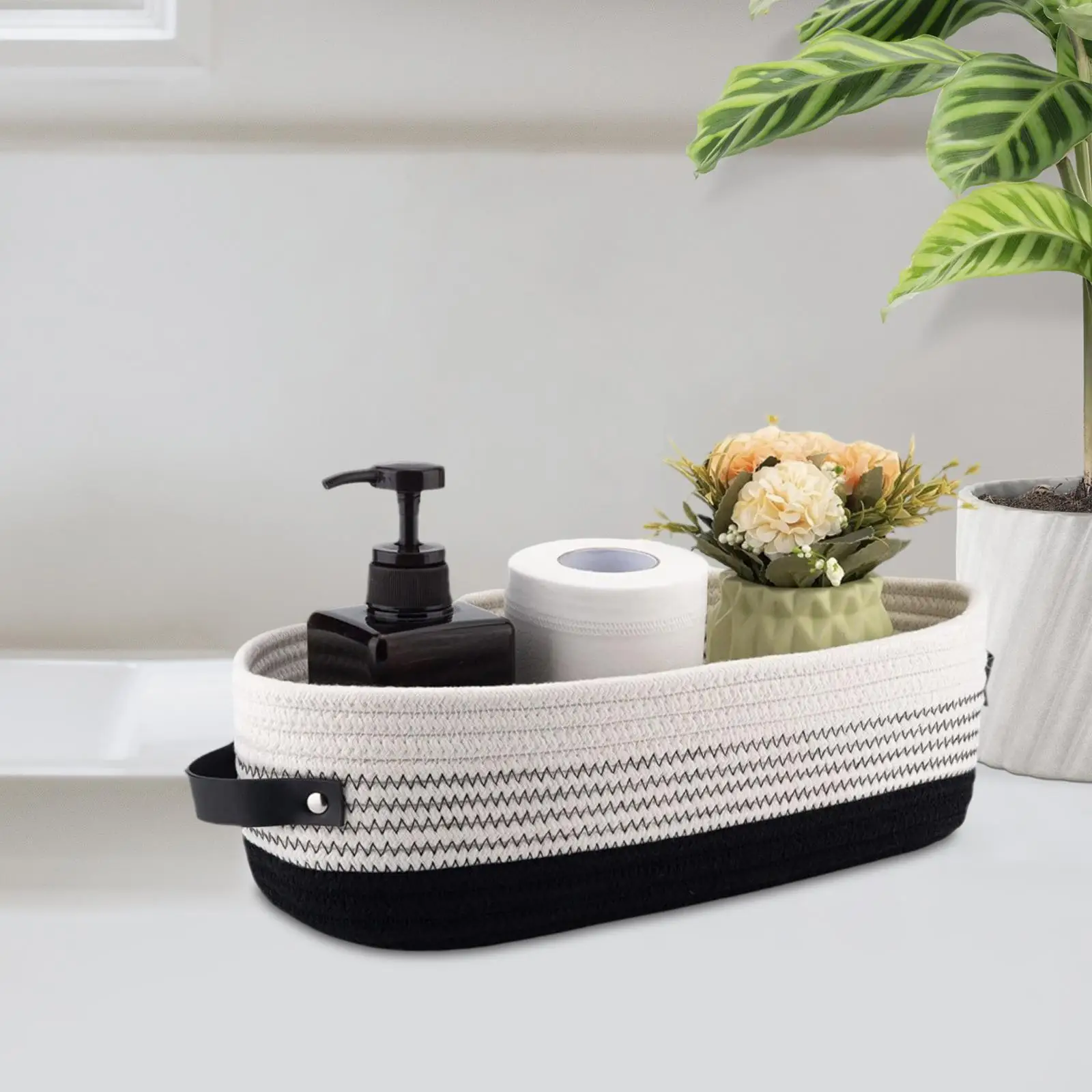 Cesta tejida, contenedor de artículos diversos, cesta de almacenamiento con asas, contenedor organizador de baño, para el hogar, guardería, decoración de mesa de cocina - imagen 4
