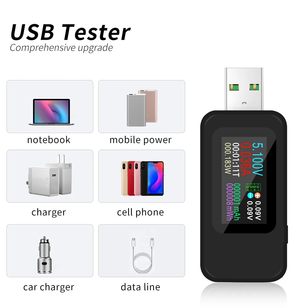 Probador USB 10 en 1, probador de pantalla HD a Color, KWS-MX18L, voltímetro CC, Detector de corriente de voltaje Amperimetro, indicador de cargador de energía - imagen 3