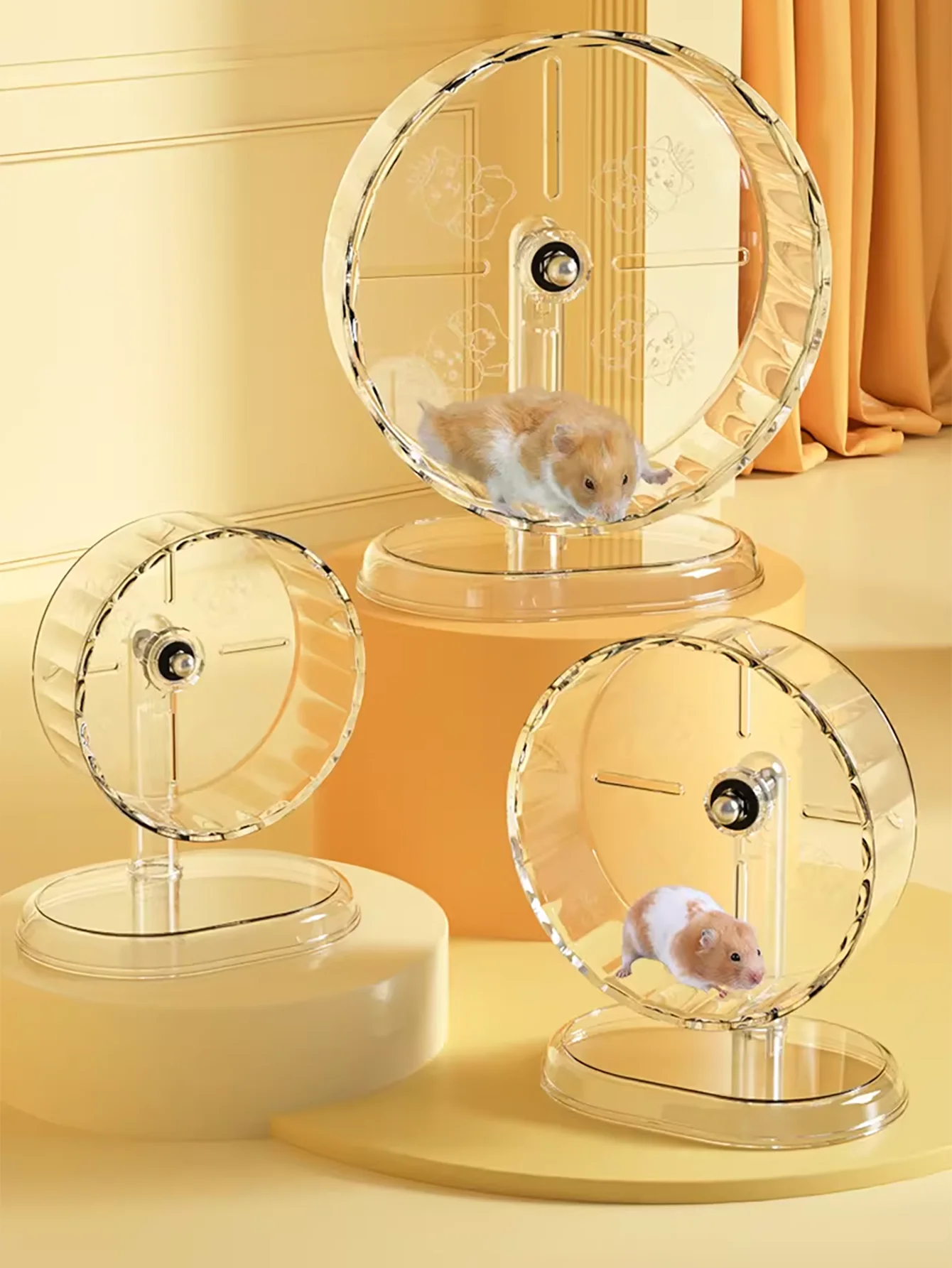 Rueda silenciosa para hámster – Soporte acrílico antivuelco modelo oso dorado - imagen 2