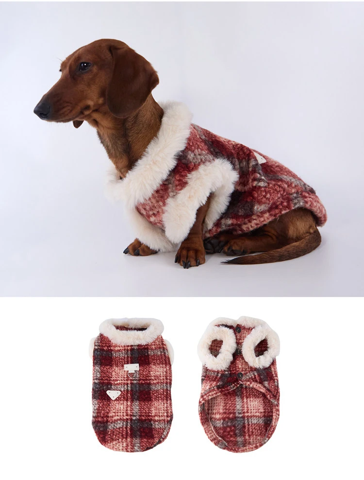 Chaleco de invierno para perro tejón estampado a cuadros