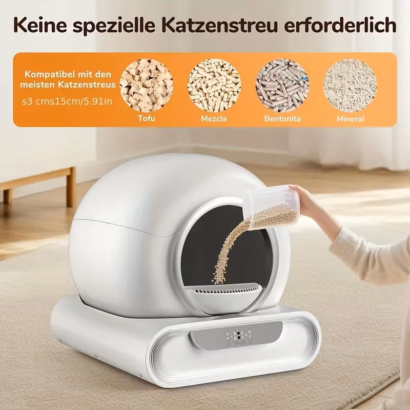 Caja de arena automática para gatos de 65L, autolimpiante, totalmente cerrada, bandeja de inodoro inteligente para mascotas, Panel de aleación para múltiples gatos - imagen 4