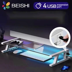 Elevador para monitor con 4 puertos USB y estante de almacenamiento