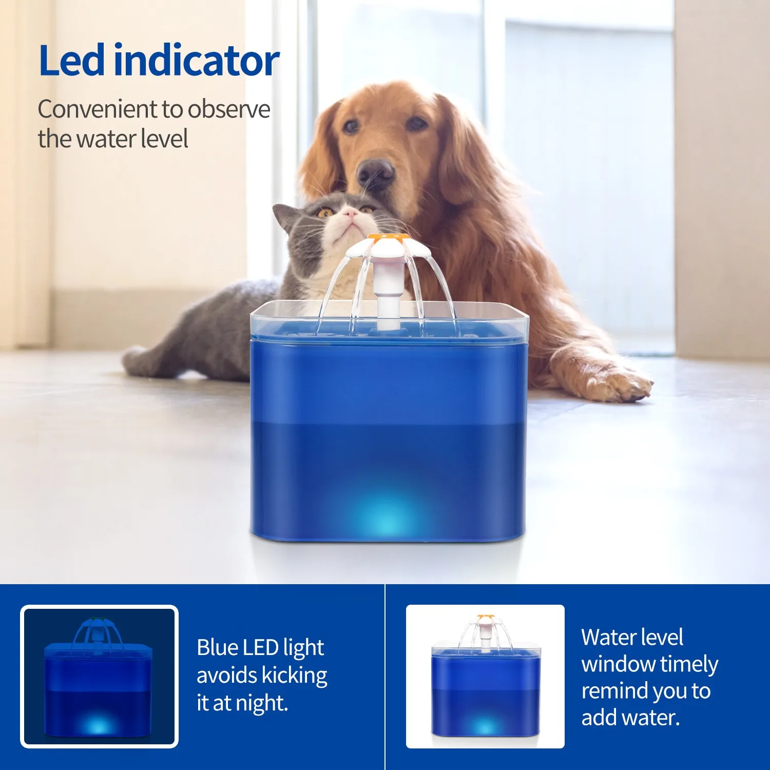 Fuente de agua automática para gatos de 2L con luz nocturna LED, bomba silenciosa alimentada por USB con filtro para gatos y perros pequeños - imagen 4