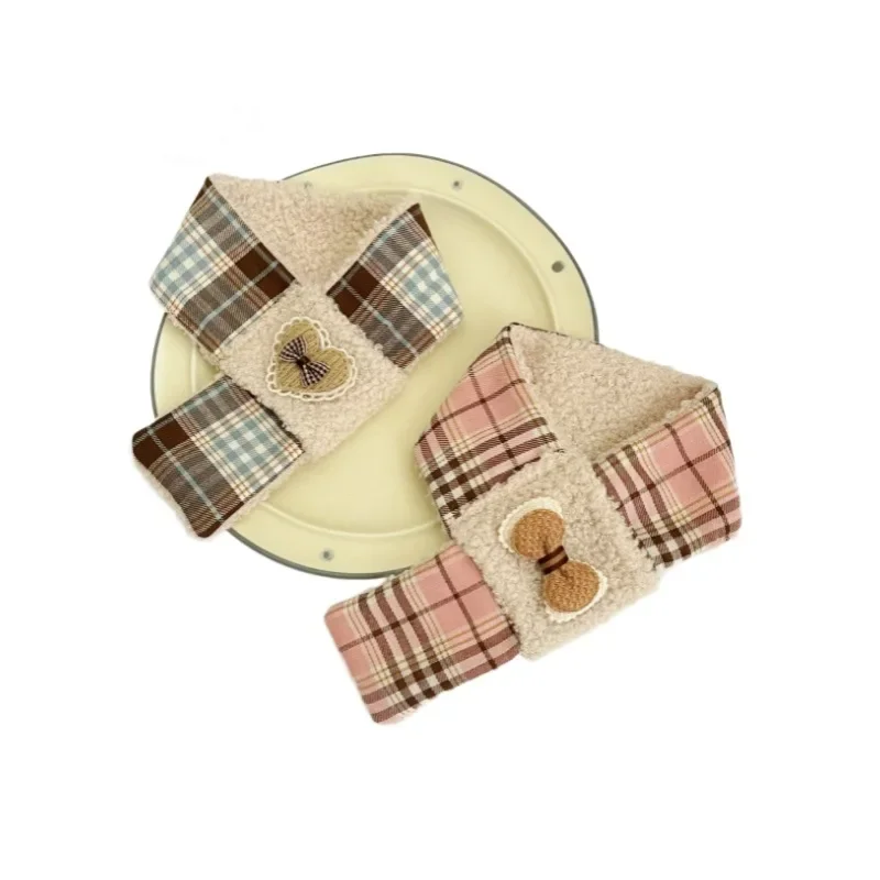 Bufanda a cuadros para mascotas, bufandas de piel de cordero para perros y gatos, bonito accesorio para Collar con lazo, bufandas para perros, ropa para cachorros y gatos, ropa para perros pequeños - imagen 5