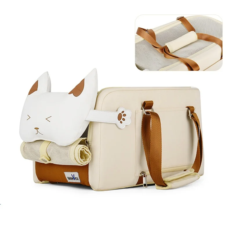 Asiento de coche para perros pequeños y gatos, asiento de consola central, elevador de mascotas para coche, bolsa de transporte multifuncional para mascotas, bolso de hombro Tote beige