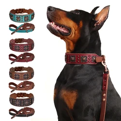 Collar de cuero ancho para perro con remaches de metal - duradero