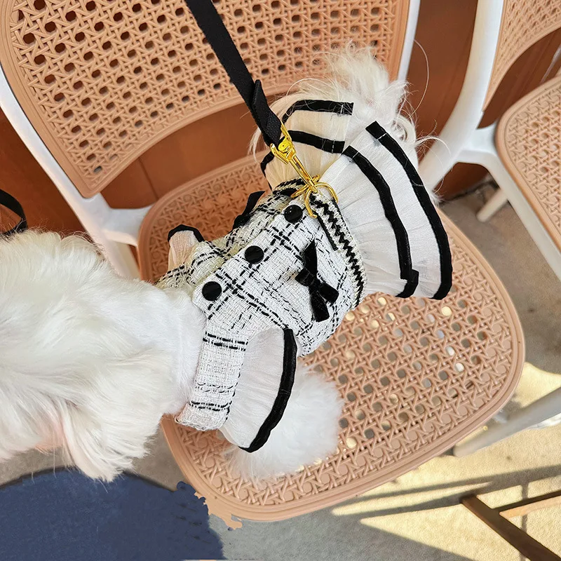 Ropa ajustable para mascotas, vestido con tirantes a cuadros y arnés, conjunto de correa para perros pequeños, falda transpirable, traje bonito para perros, primavera y verano - imagen 5
