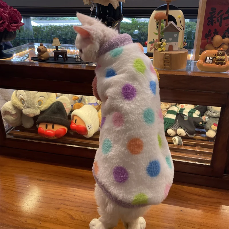 Chaleco grueso con lunares para Devon Rex en invierno, sudadera de lana cálida y cómoda para gato esfinge, disfraces de fiesta dulces para mascotas - imagen 4