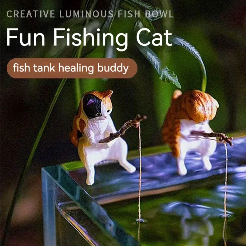 Fuuny-decoración creativa para acuario, accesorios pequeños para acuario de gato de pesca, adorno de paisajismo, accesorios para pecera Diy - imagen 3