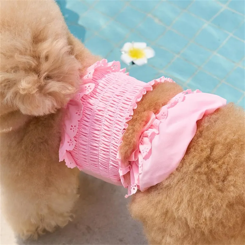 Traje de baño de primavera para mascotas, camisola de una pieza para gatos, chaleco para perros, traje de baño, ropa para gatos + gorro de baño, vestidos para perros pequeños - imagen 4