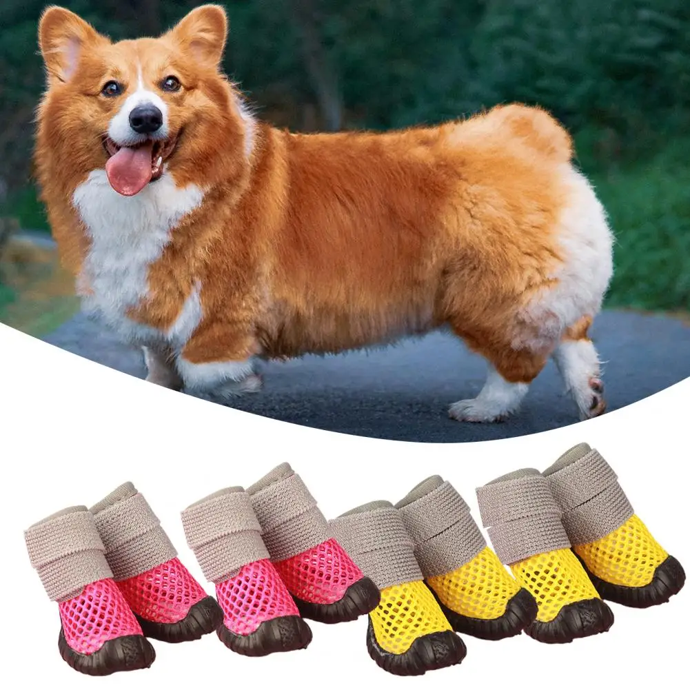 Cubrepies para mascotas, 4 piezas, transpirables, impermeables, multiusos, zapatos de peluche para perros y cachorros de verano - imagen 2
