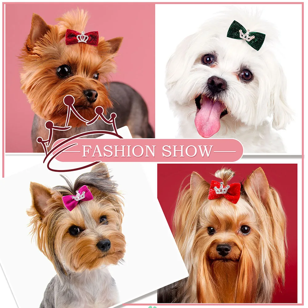 100 Uds. Pinzas para el pelo para perros, corona de diamantes, lazos para perros, princesa, boda, aseo, lazo, perros pequeños, gatos, vacaciones, cumpleaños, accesorios para el cabello - imagen 4