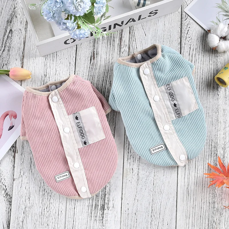 Chaqueta de pana de otoño e invierno para mascotas, forro de perro Lambswoon, oso de peluche con chaqueta de piernas de pana de invierno, ropa para perros pequeños - imagen 4