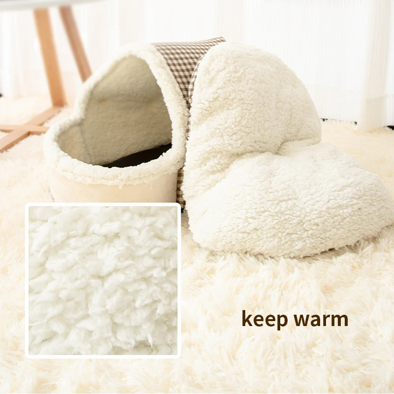 Cama suave y cálida para gatos, tienda de invierno, cama de dormir autocalentable para gatos, cueva de lana para mascotas, nido para mascotas de interior - imagen 5