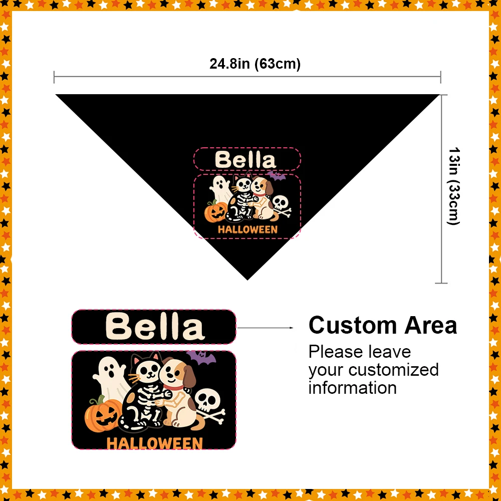 Collar Bandana para perro de Halloween, pañuelos personalizados para perros, ropa con estampado gratis, calavera fantasma, calabaza para Halloween, perros pequeños, medianos y grandes - imagen 2