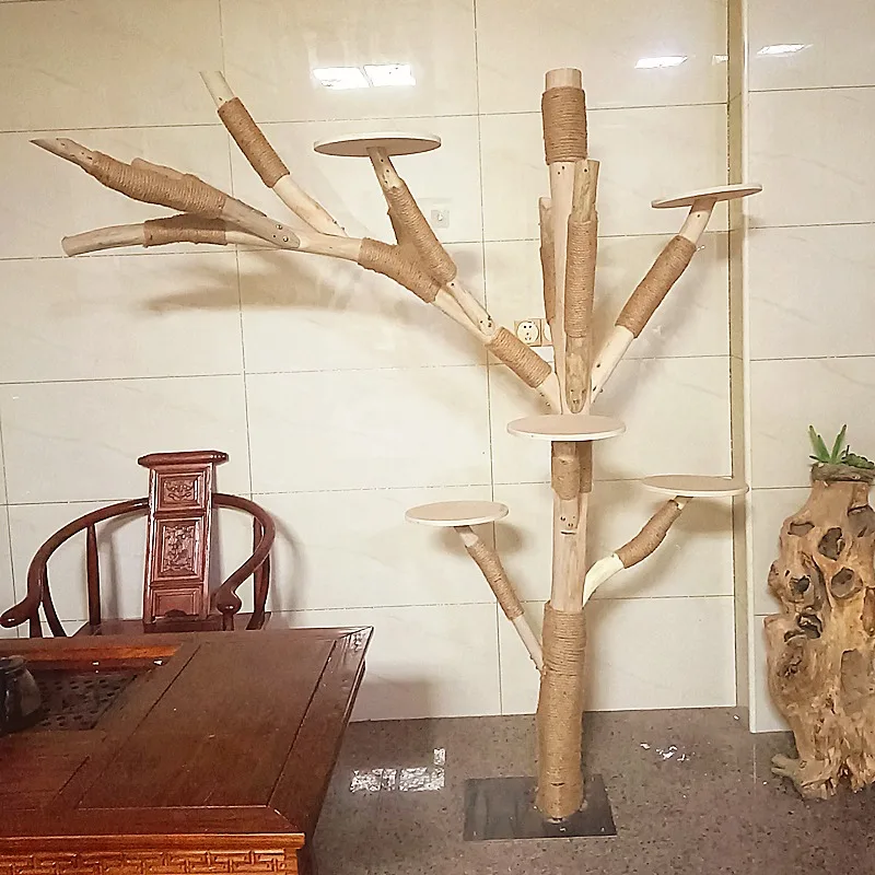 Marco de escalada para gatos, nido, hilo de árbol, rascadores de madera maciza, productos para mascotas, suministros, muebles, Villa de lujo, juguetes de plataforma para saltar para gatos - imagen 3