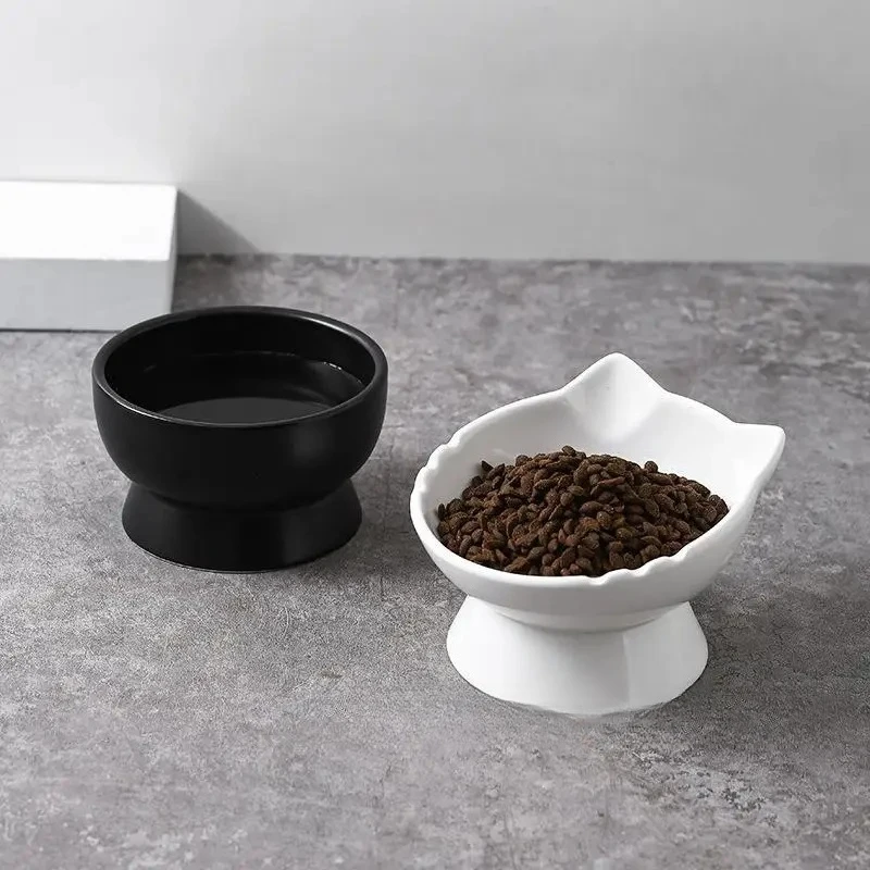 Cuenco de cerámica para gatos de gran capacidad, diseño oblicuo con protección para el cuello, cuenco de comida/riso inclinado blanco para gatos, suministros para mascotas - imagen 3