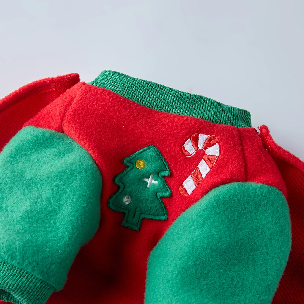 Vestido navideño de forro polar cálido para perros con sombrero, traje de invierno con piruleta morada, disfraz suave para mascotas para perros pequeños a XL - imagen 3