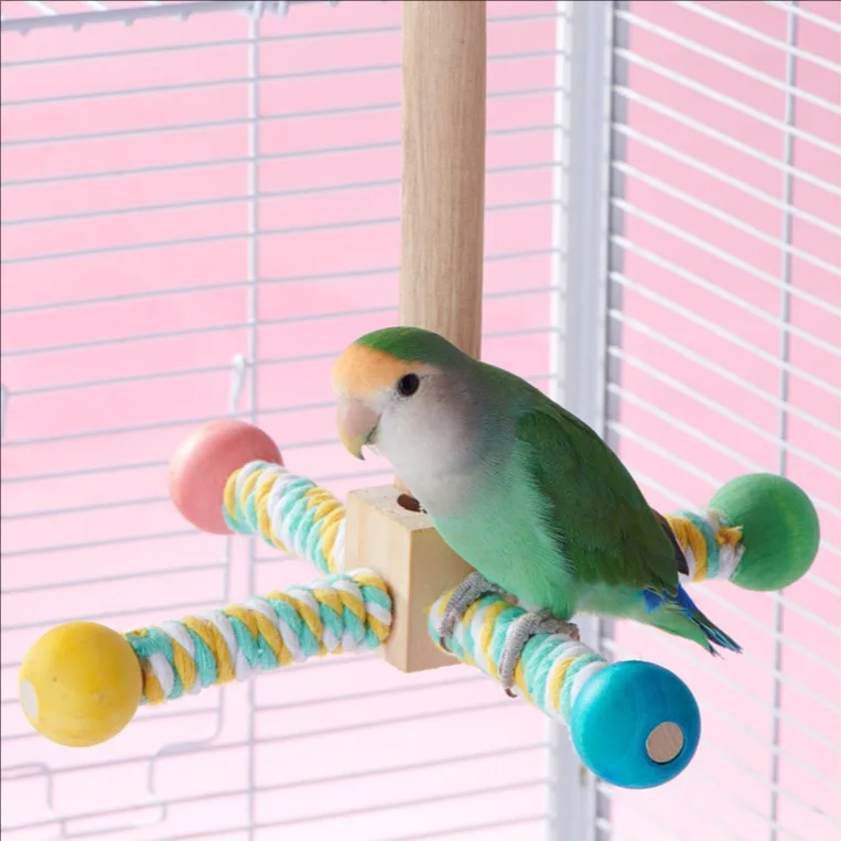 Percha de madera giratoria de Color aleatorio para pájaros, juguete interactivo con diseño de molino de viento, juguete para masticar para pájaros y loros, accesorio para jaula colgante, 1 ud. - imagen 2