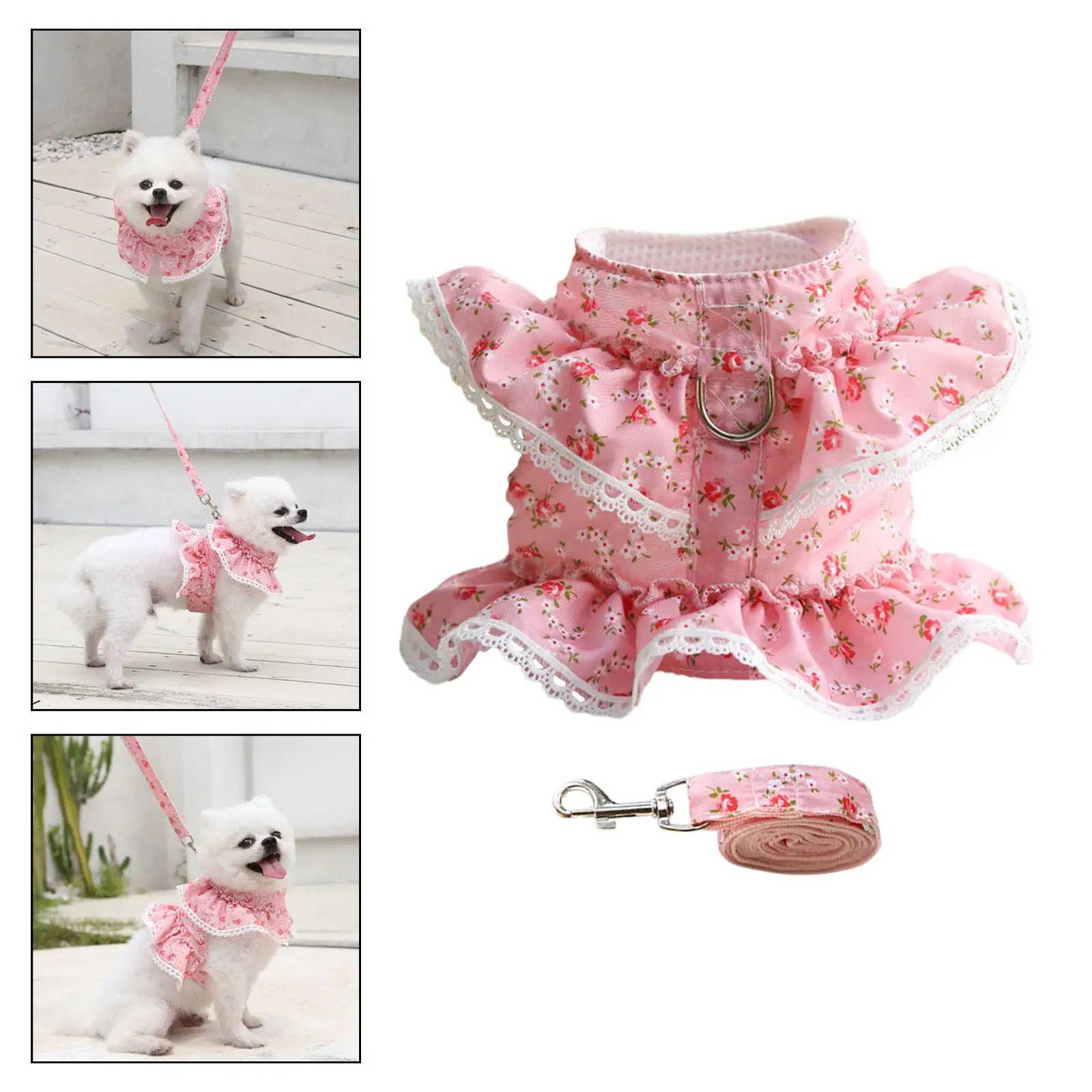 Conjunto Floral de Correa y arnés para perro, ropa para cachorro, suministros para mascotas - imagen 2