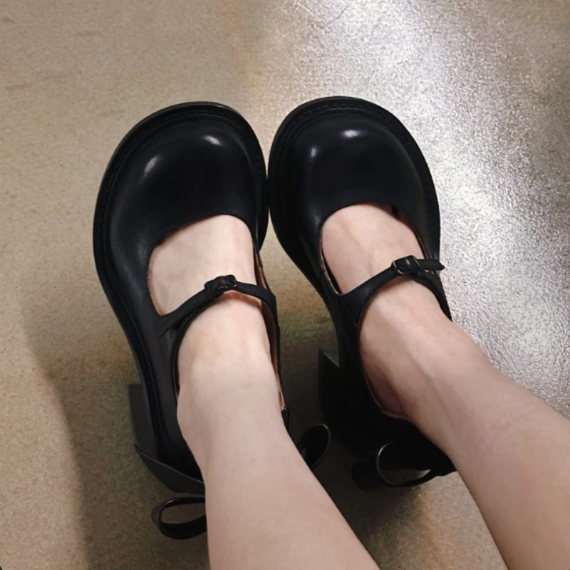 Zapatos de mujer de estilo dulce y bonito, zapatos Mary Jane con nudo de mariposa y tacón crudo para mujer, talla grande 35-43, correa con hebilla, calzado joven para mujer - imagen 5