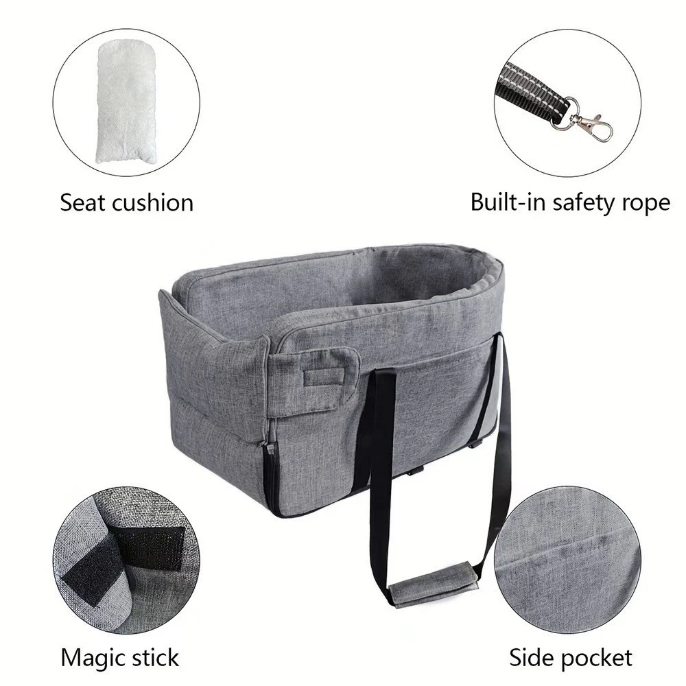 Productos para mascotas, consola portátil, elevador, asiento y portador de coche para perros pequeños, asiento de coche para gatos, reposabrazos central de coche, correa de seguridad, 1 ud. - imagen 3