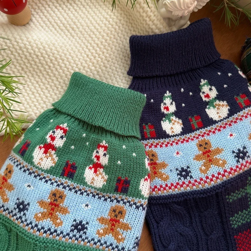 Suéter de punto con estampado de muñeco de nieve para Yorkshire Chihuahua, disfraz de Navidad de cuello alto, monos para gatos, ropa cálida para cachorros de Año Nuevo - imagen 5