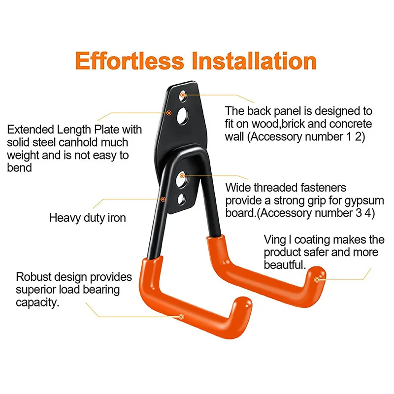 Soporte para colgar bicicletas, gancho de Metal resistente, ganchos organizadores antideslizantes, montaje en pared, almacenamiento de garaje, organizador de Clip colgante para bicicletas - imagen 3