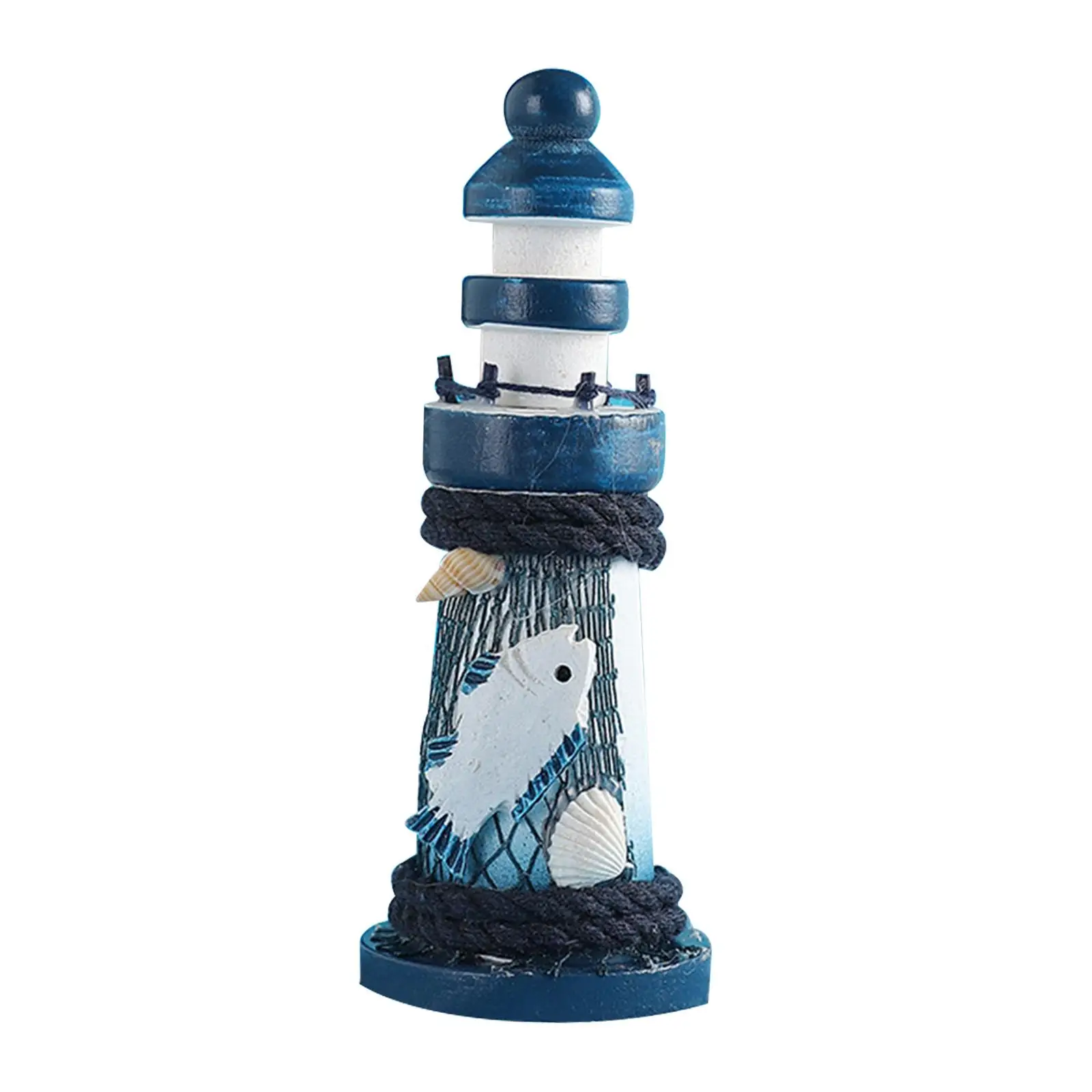 Wood Lighthouse Statue Decorative Figurine Photography Prop Collectible Wooden Sculpture Desktop Ornament for Fireplace Desk