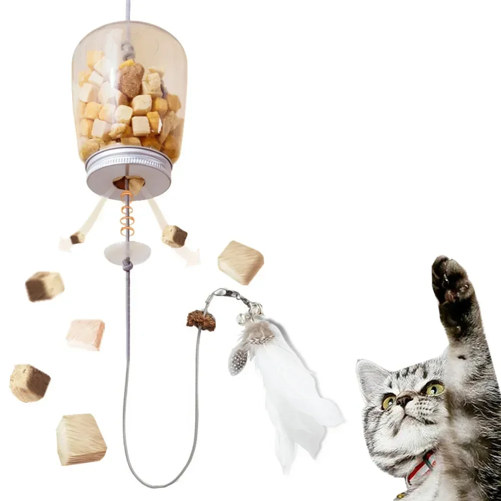 Cuerda para mascotas, pluma, gatito, comida, juguete para gatos con campana, comida para fugas, alimentador de hierba gatera, dispensador de juguete colgante, rasguño, gatos, juguetes interactivos, puerta - imagen 2