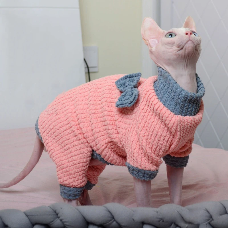 Suéter de cuello alto de gato Sphynx, ropa de gatito sin pelo, abrigo cómodo Devon Dex, Pullove de algodón grueso para traje de invierno de gato Sphynix - imagen 3