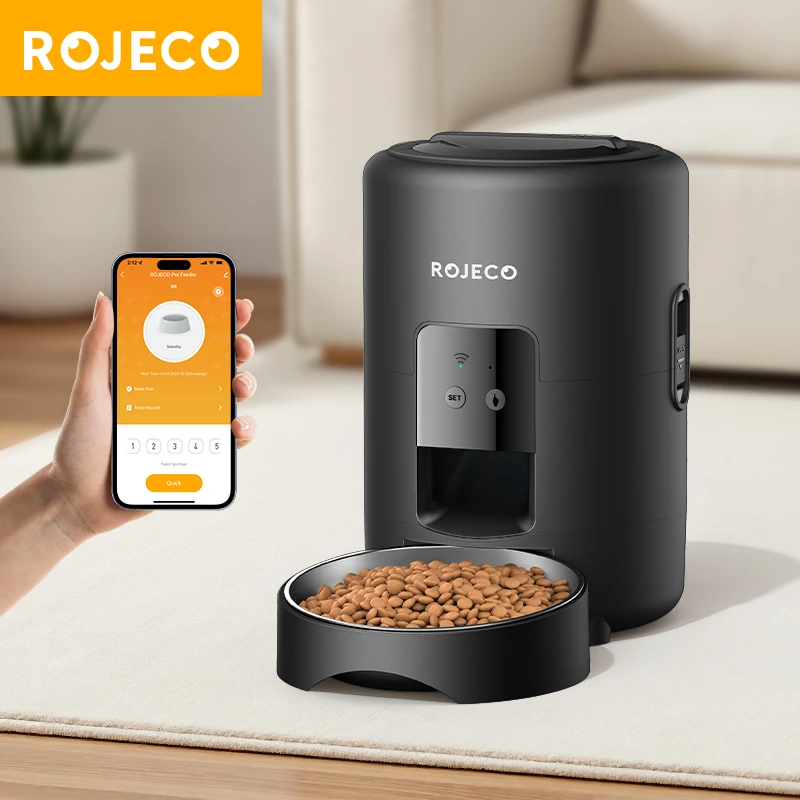 ROJECO-comedero automático para perros, 2L, WiFi, aplicación remota, Control inteligente, dispensador de comida para gatos, comedero automático para gatos, suministros de alimentación para mascotas
