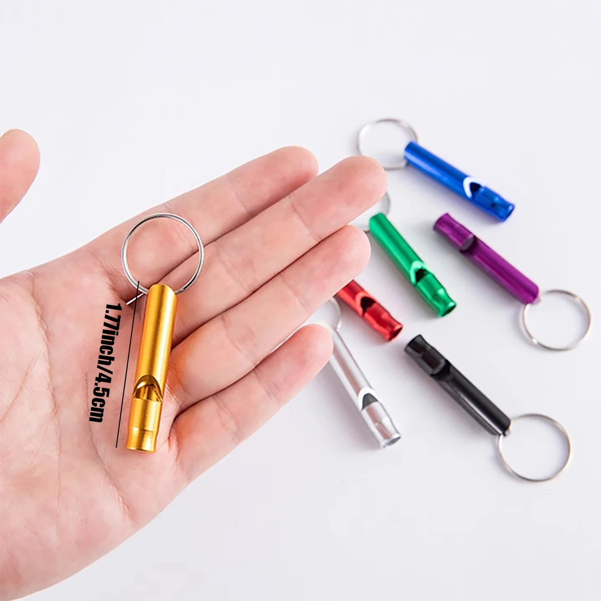Paquete de 5 silbatos de entrenamiento de alta frecuencia de Metal, diseño de llavero portátil, entrenamiento de mascotas, silbato de juez de supervivencia al aire libre, Color aleatorio - imagen 3