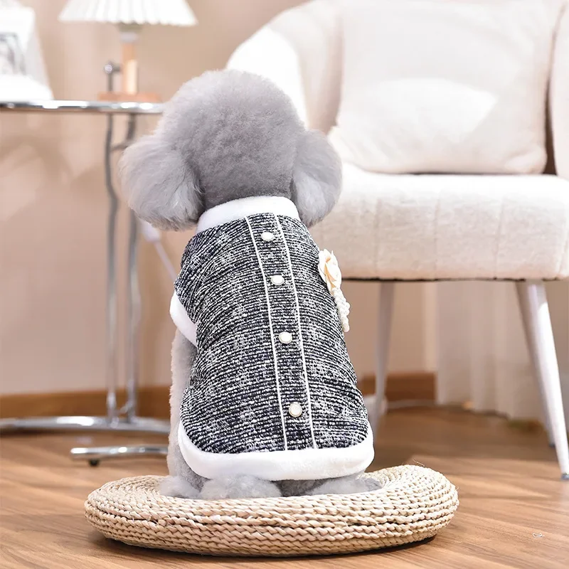 Abrigo de lana con cuello de felpa para mascotas, Parkas cálidas para perros, abrigo de otoño e invierno, ropa para perros pequeños y medianos y gatos, otoño e invierno