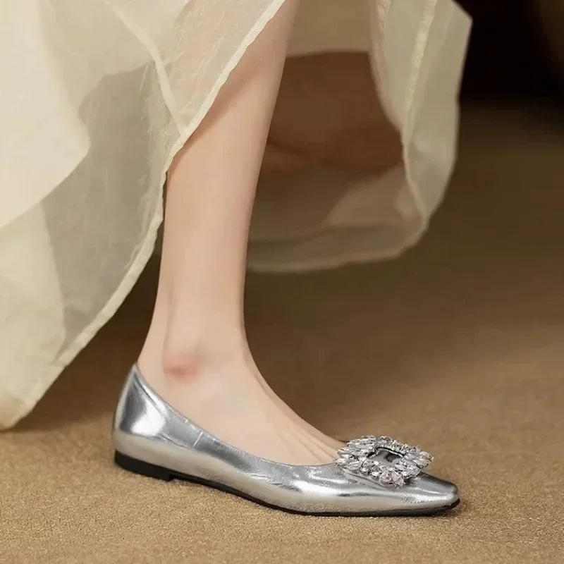 Zapatos elegantes de fiesta de estilo francés para mujer, zapatos planos informales de cuero de tacón bajo, tendencia de moda de alta calidad - imagen 4