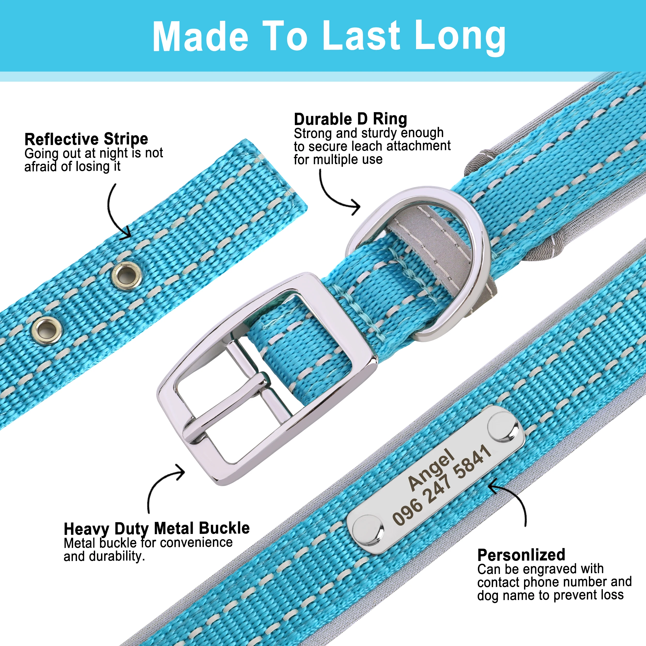 Collar de perro personalizado, collares de Navidad para cachorros, collar reflectante para fiesta de cumpleaños para mascotas, ajustable para perros pequeños, medianos y grandes, Pug - imagen 4