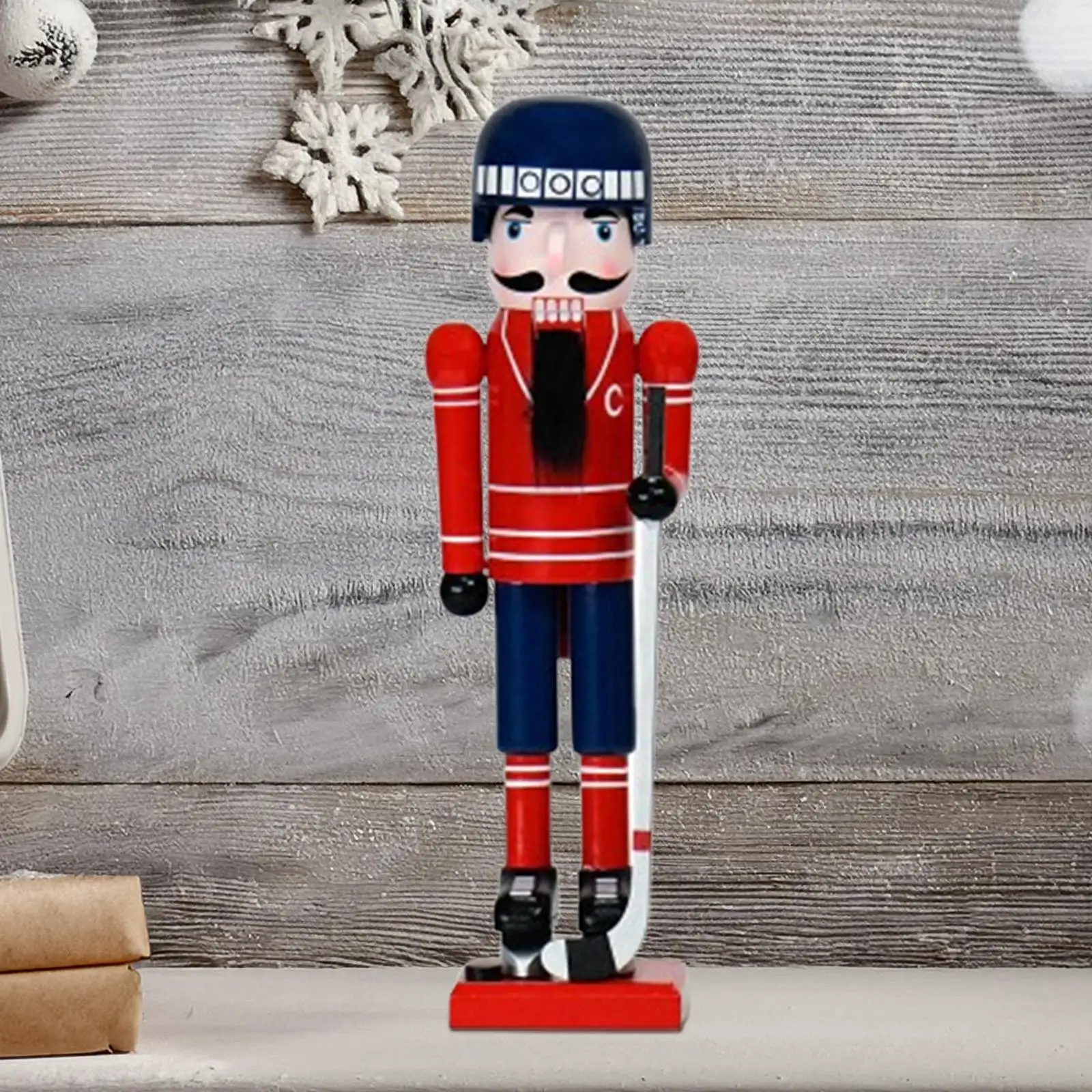 Christmas Wood Ice Hockey Sportsman Nutcracker Decorative Desktop Decoration Height 36cm for Countertops Versatile Lightweight