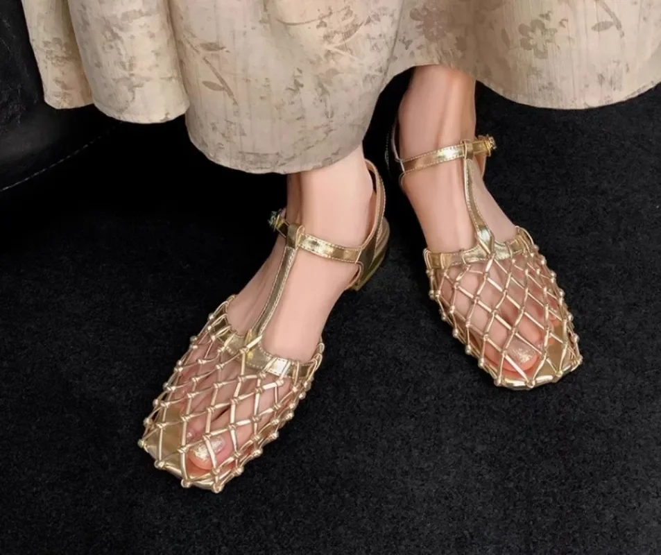Sandalias romanas de tacón bajo para mujer, cómodas sandalias europeas y americanas de cuero de vaca, Nido de Pájaro hueco, talla grande, 2024 - imagen 5
